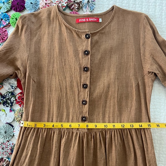 NWOT Pyne and Smith Model No.14 Button Up Full Length Linen Dress in Toast Linen - Picture 10 of 16